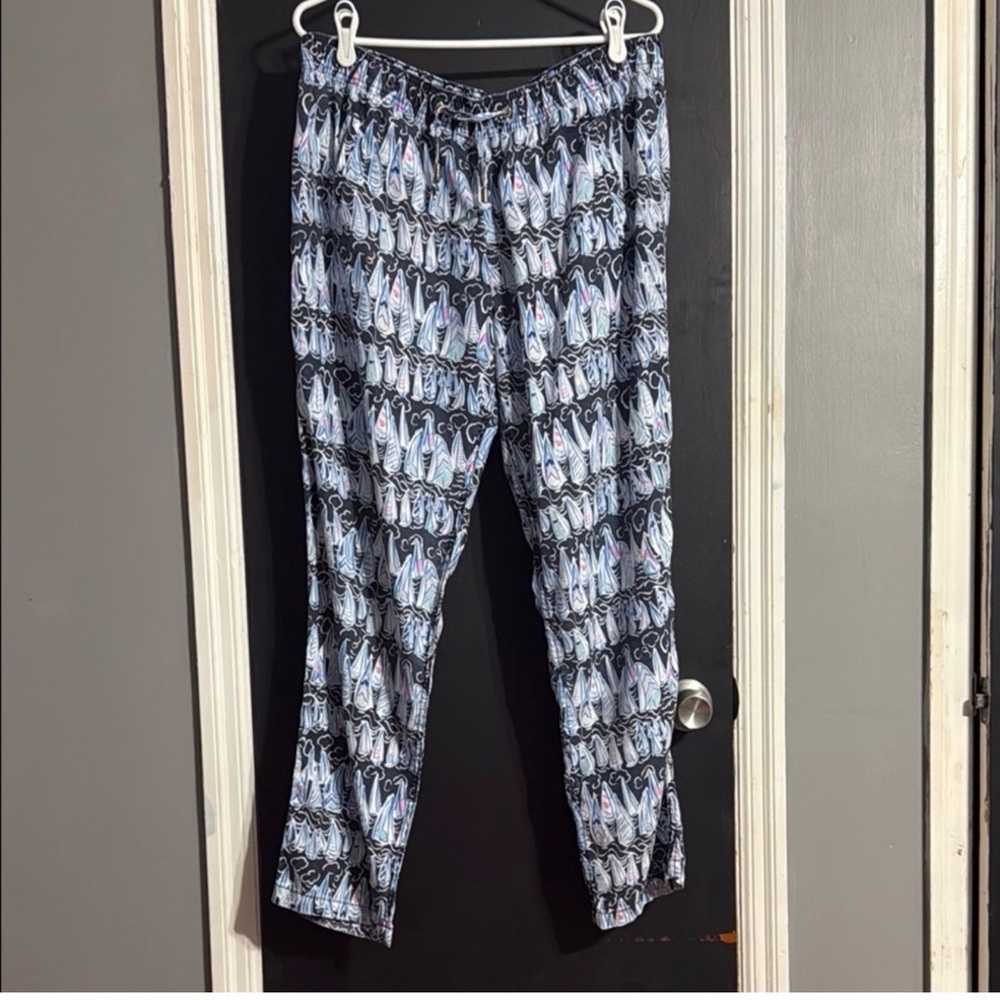 Lilly Pulitzer Navy Sails & Stripes Taron Linen Pants L Inseam: 29.5”